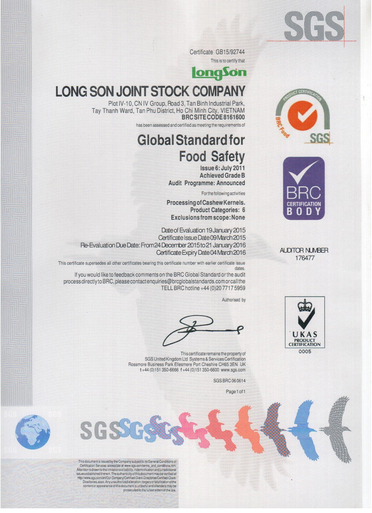 Global standard for food safety